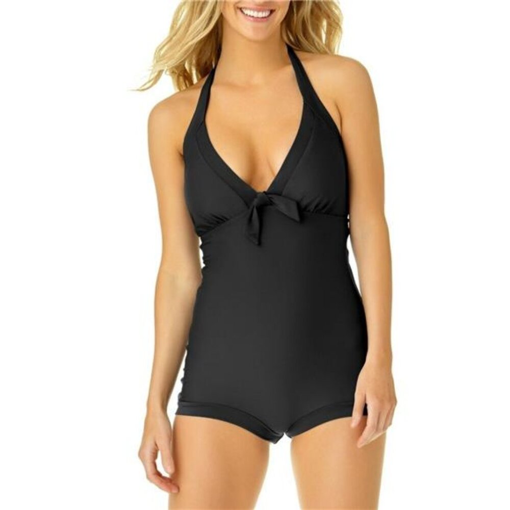 NEW Catalina Swimwear Standard Boyleg One Piece Halter Swimsuit Women's L